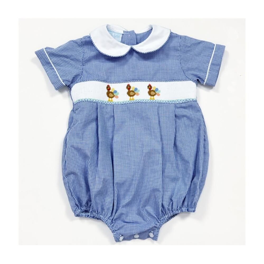 Petit Bébé Smocked Thanksgiving Gingham Bubble